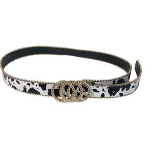 Cow print belt with gold and rhinestone buckle‌‌‌‌‌‌‌‌‌‌‌‌‌‌